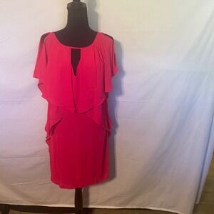 Laundry by Shelli Segal Bright Rose Pink Cap Sleeve Tiered Sheath Dress Size 6